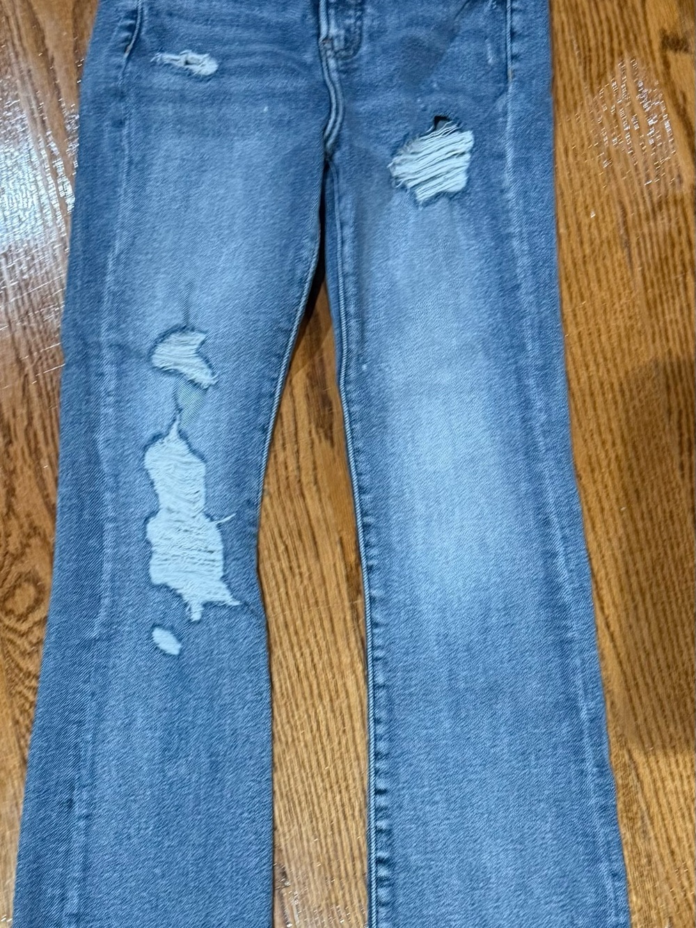 Express Women's Light Blue Distressed Flare Jeans